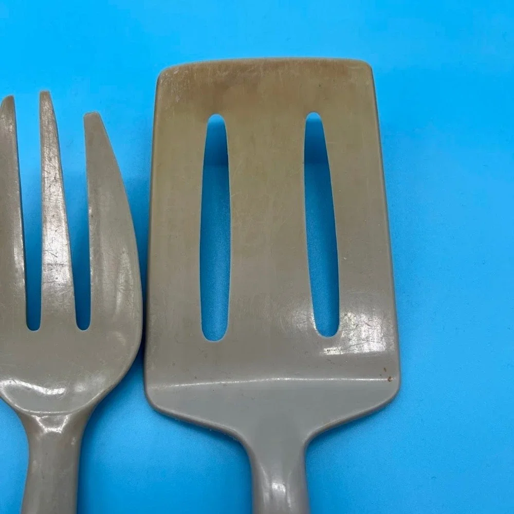 Vintage Norplac Nylon Kitchen Utensils White Blue Flowers DuPont Set of 3 Retro